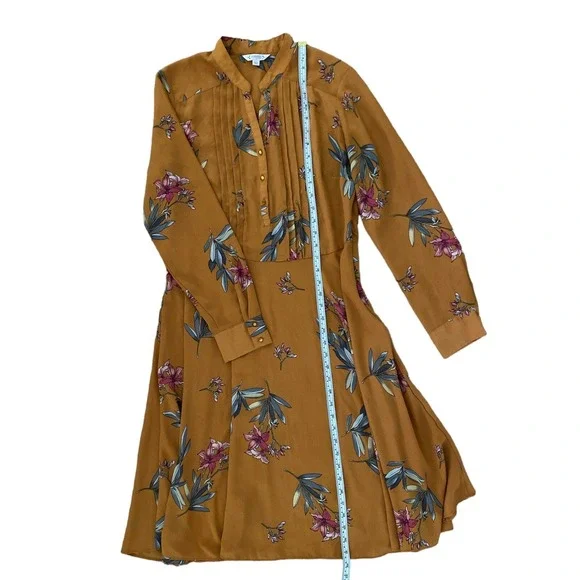 Nanette Lepore Midi Dress Button Front Size 8 Floral Long Sleeve - Picture 8 of 10